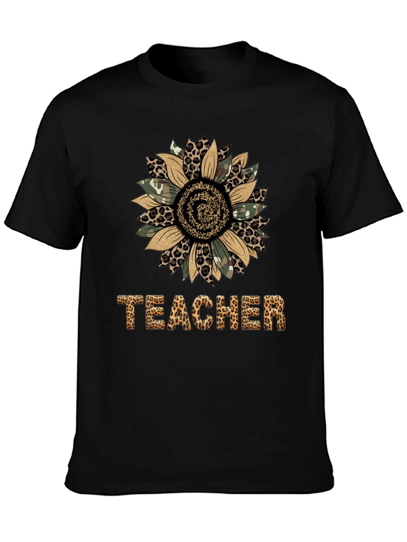 Leopard Print Sunflower Teacher T-Shirt