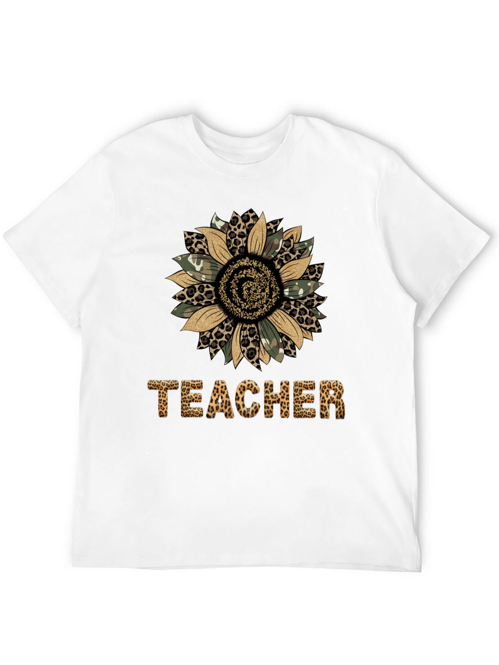 Leopard Print Sunflower Teacher T-Shirt
