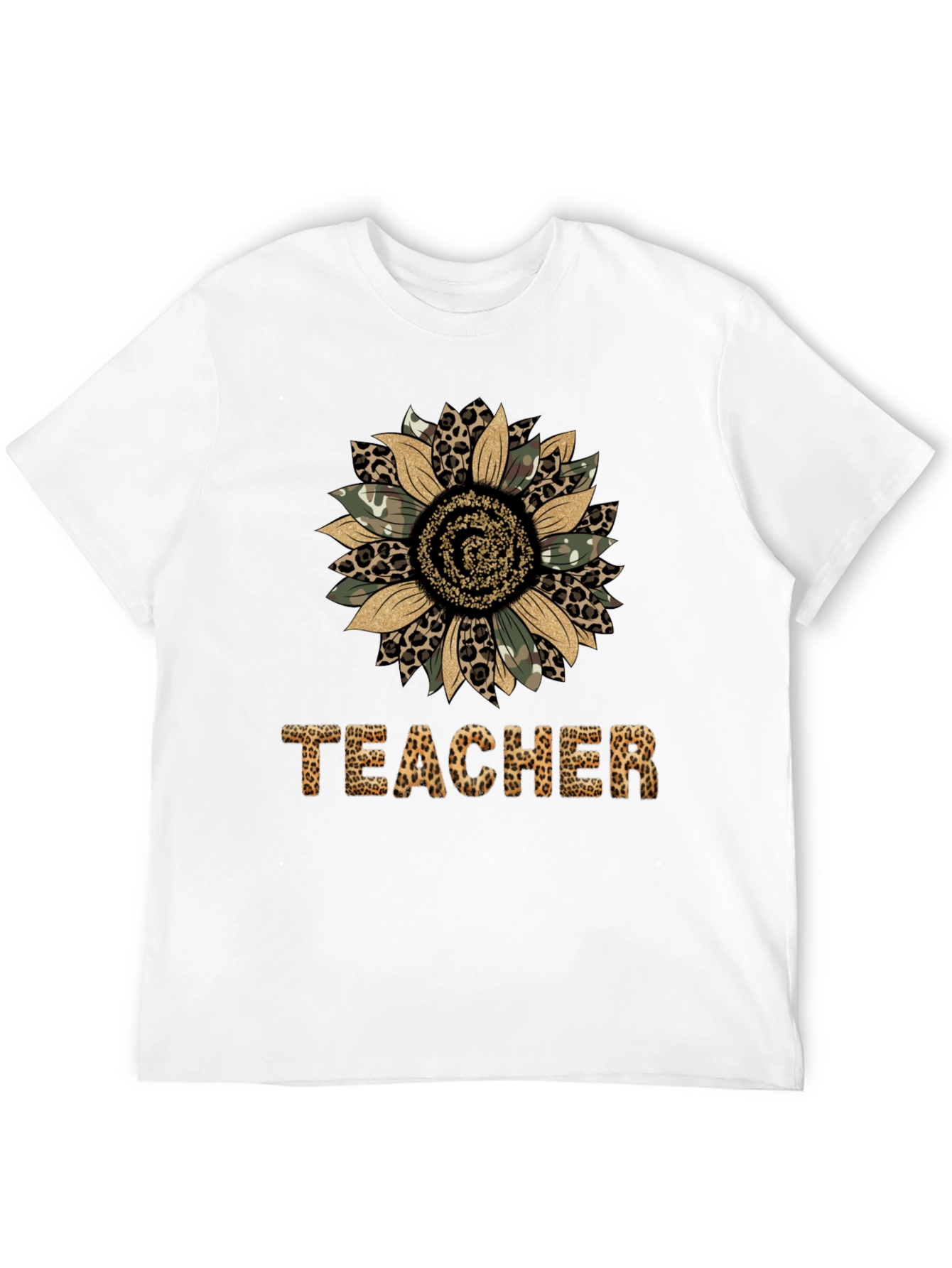 Leopard Print Sunflower Teacher T-Shirt