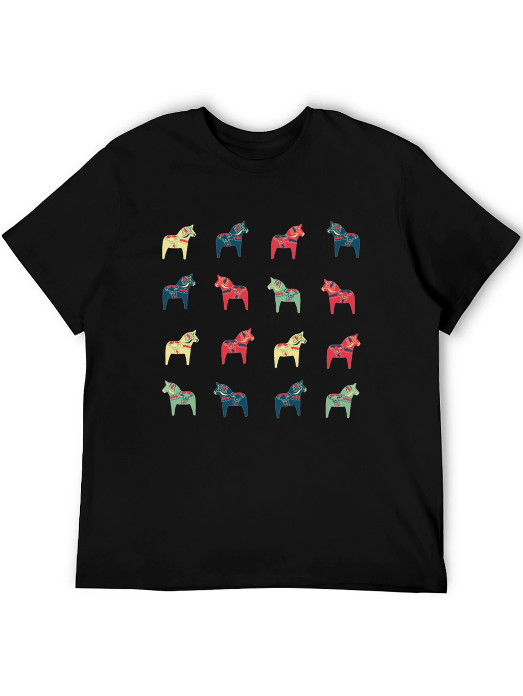 Dala Horse Pattern Black T-Shirt
