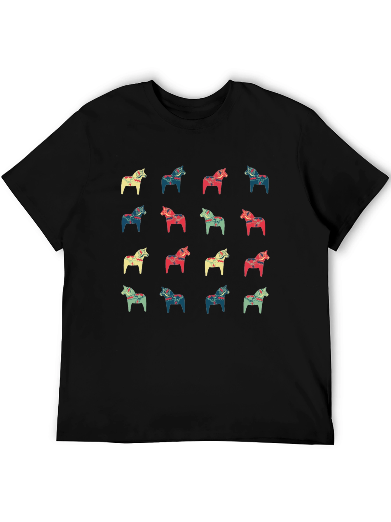 Dala Horse Pattern Black T-Shirt