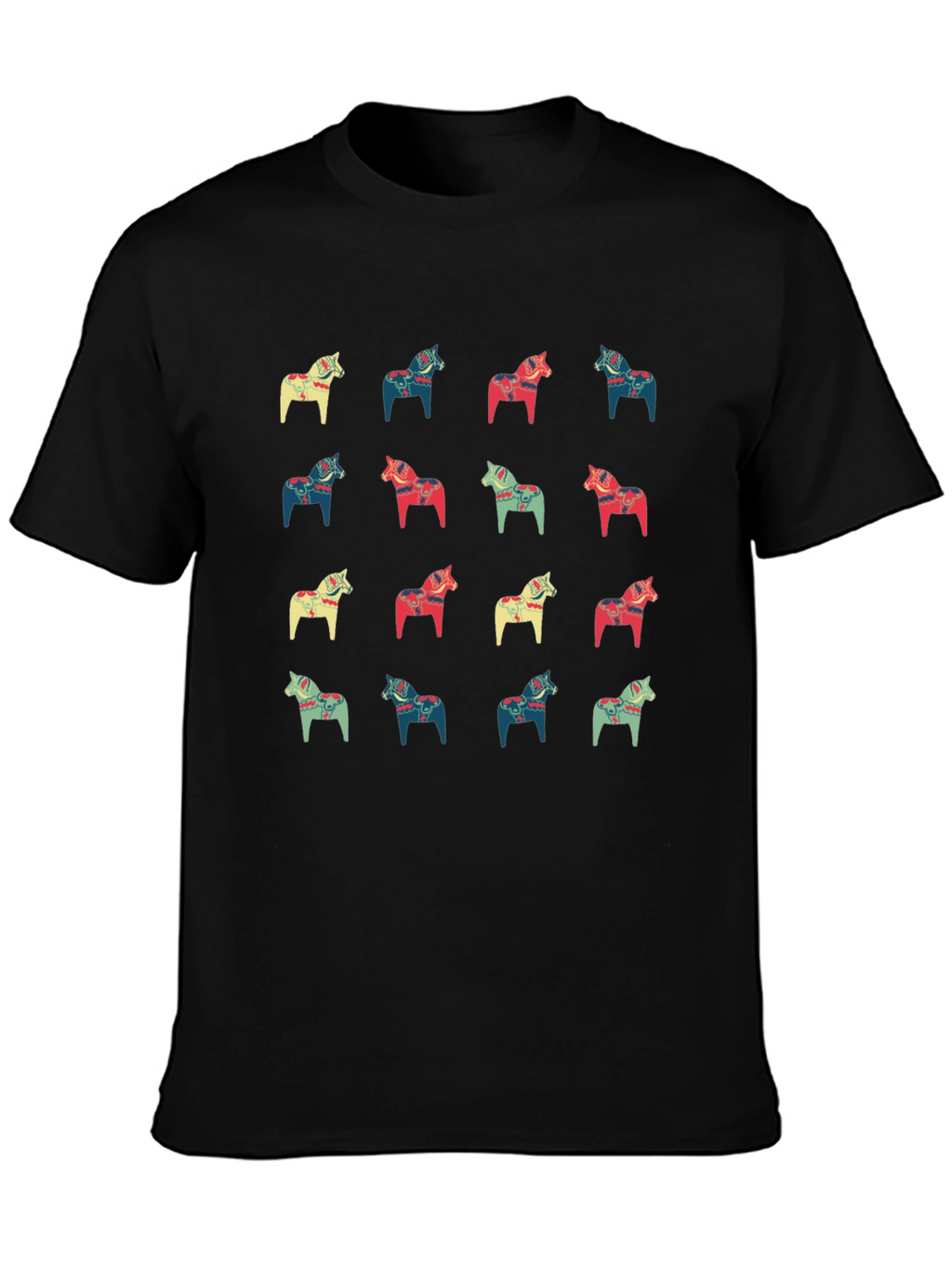 Dala Horse Pattern Black T-Shirt