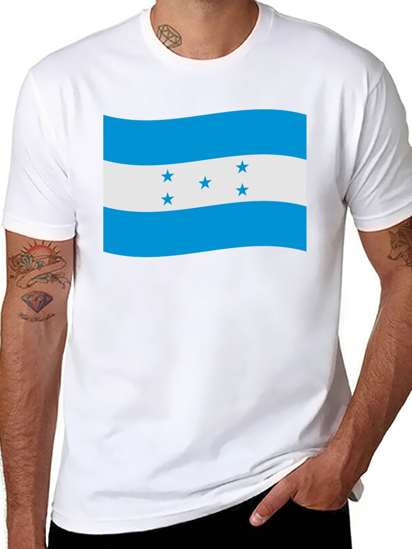 Honduras Flag Graphic T-Shirt - Black Crew Neck