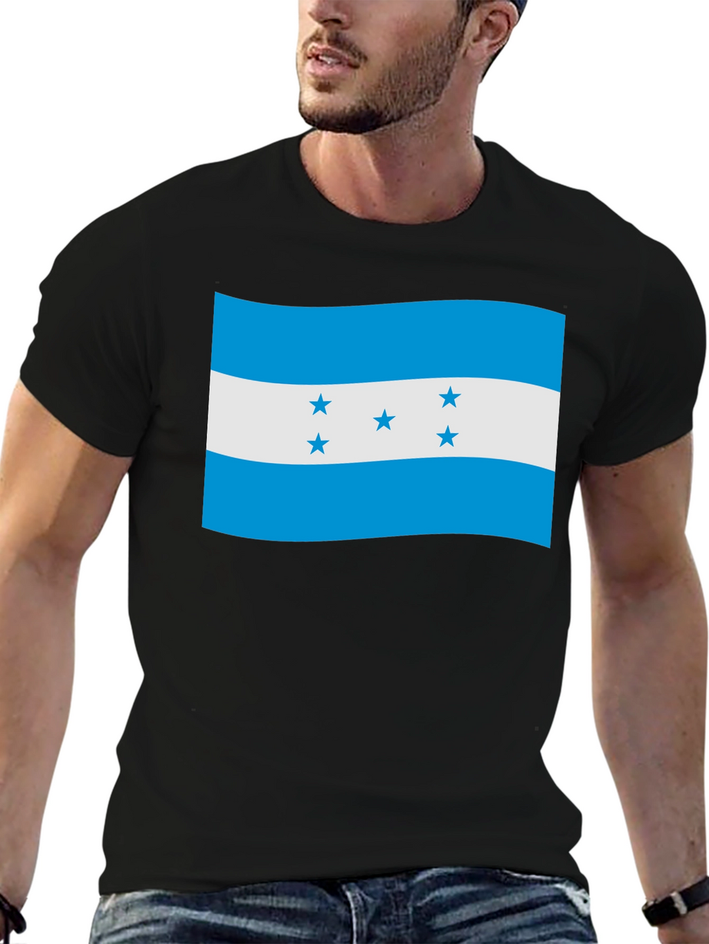 Honduras Flag Graphic T-Shirt - Black Crew Neck
