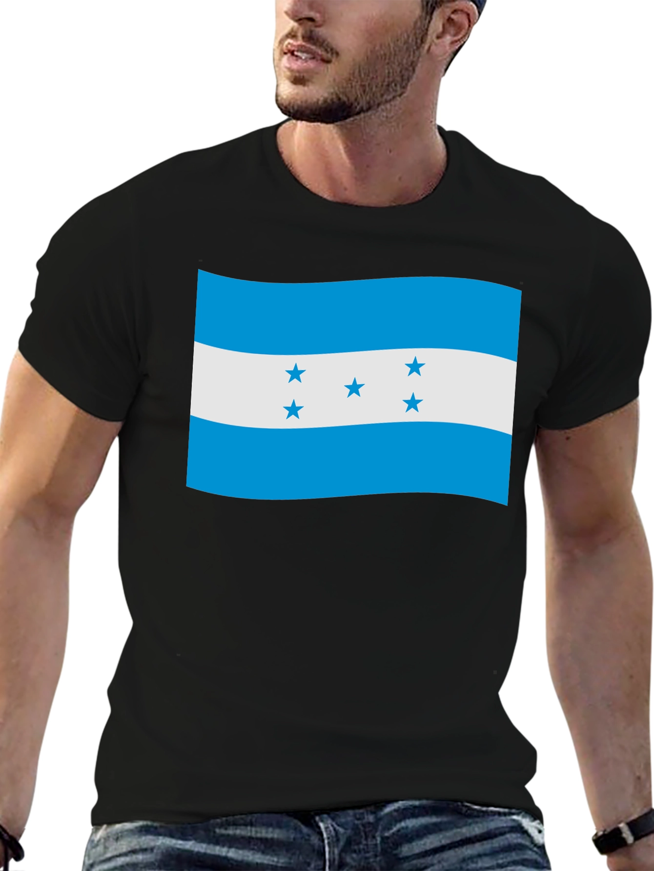 Honduras Flag Graphic T-Shirt - Black Crew Neck