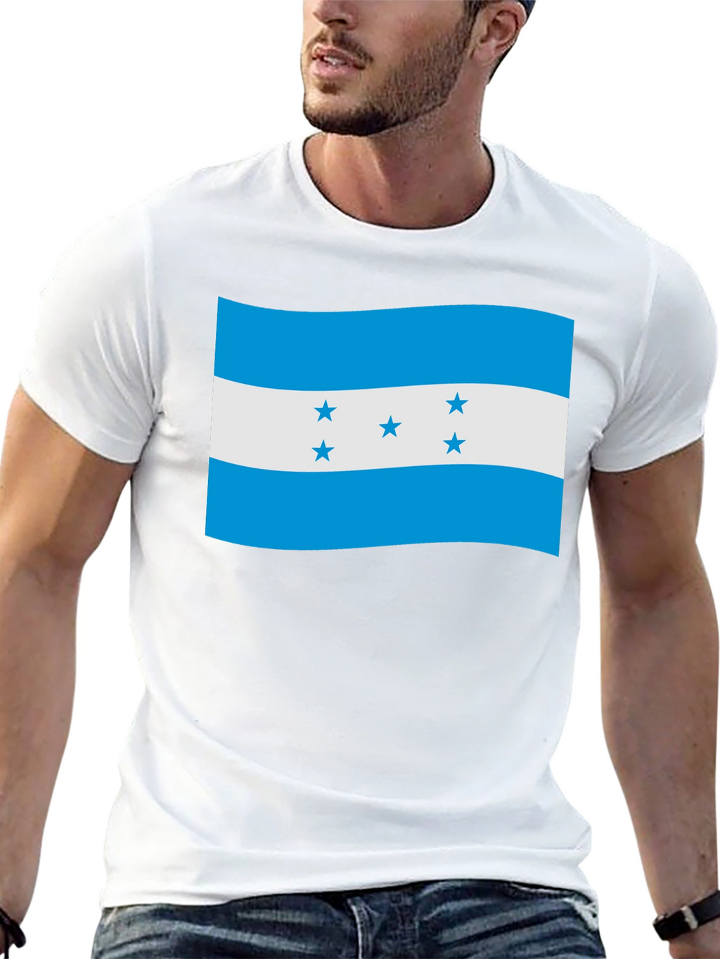 Honduras Flag Graphic T-Shirt - Black Crew Neck
