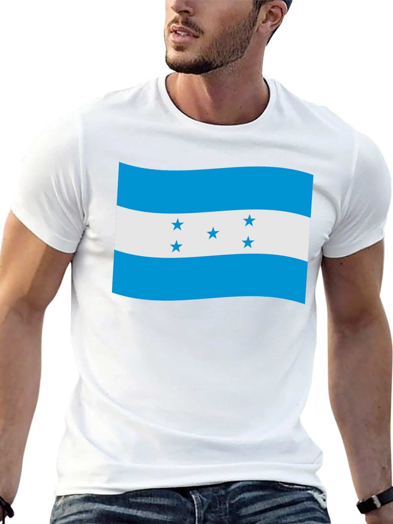 Honduras Flag Graphic T-Shirt - Black Crew Neck