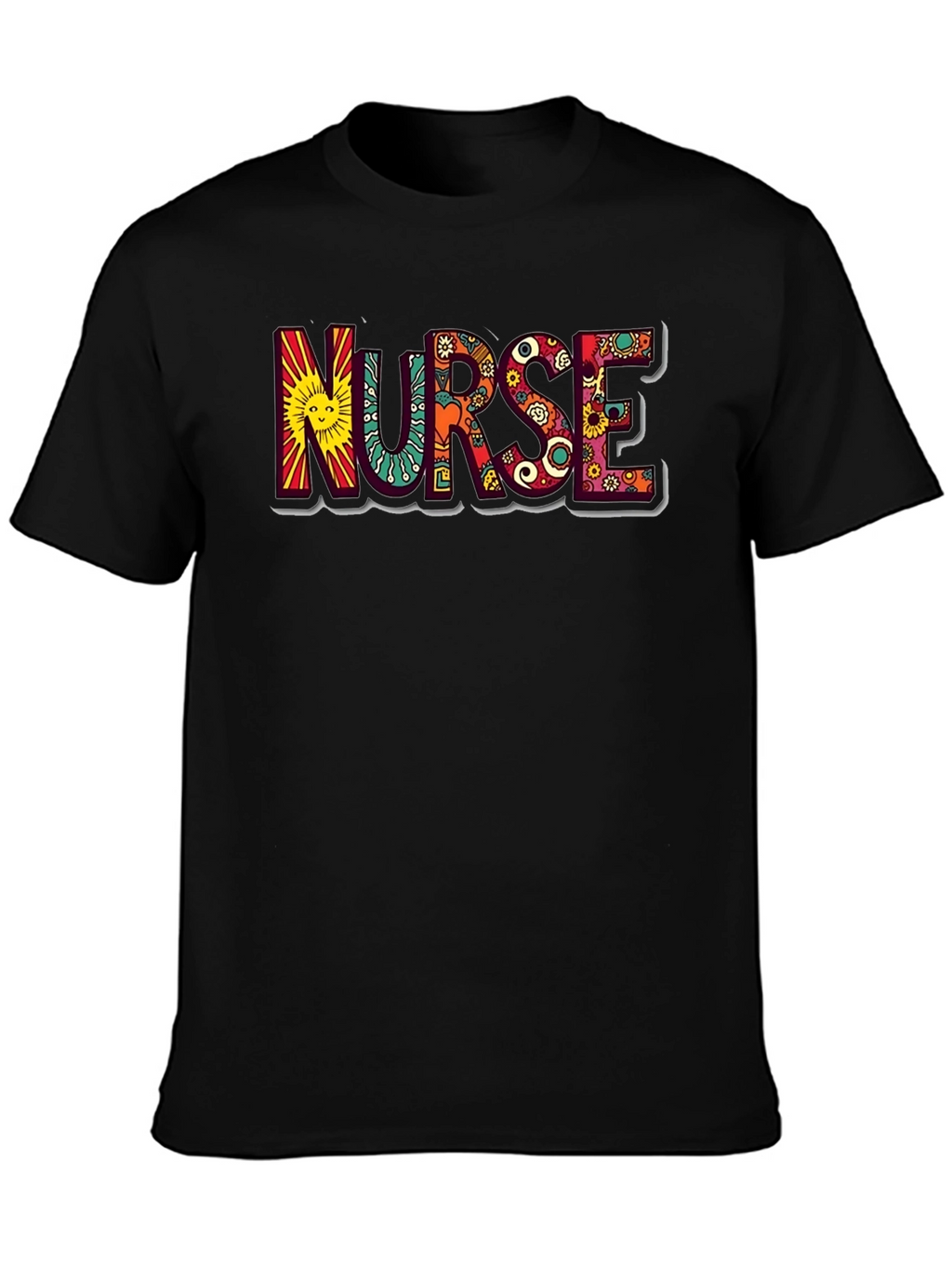 Hippie Nurse Graphic Tee - Black Cotton T-Shirt