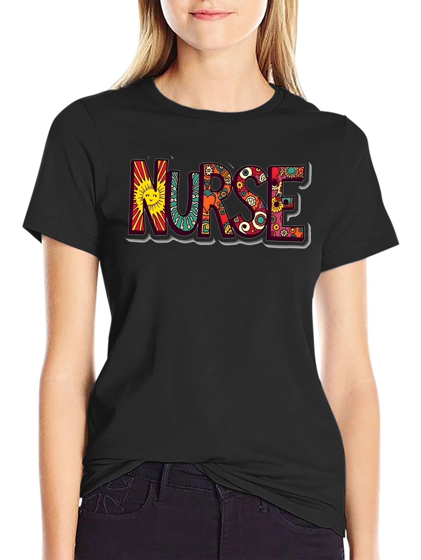 Hippie Nurse Graphic Tee - Black Cotton T-Shirt