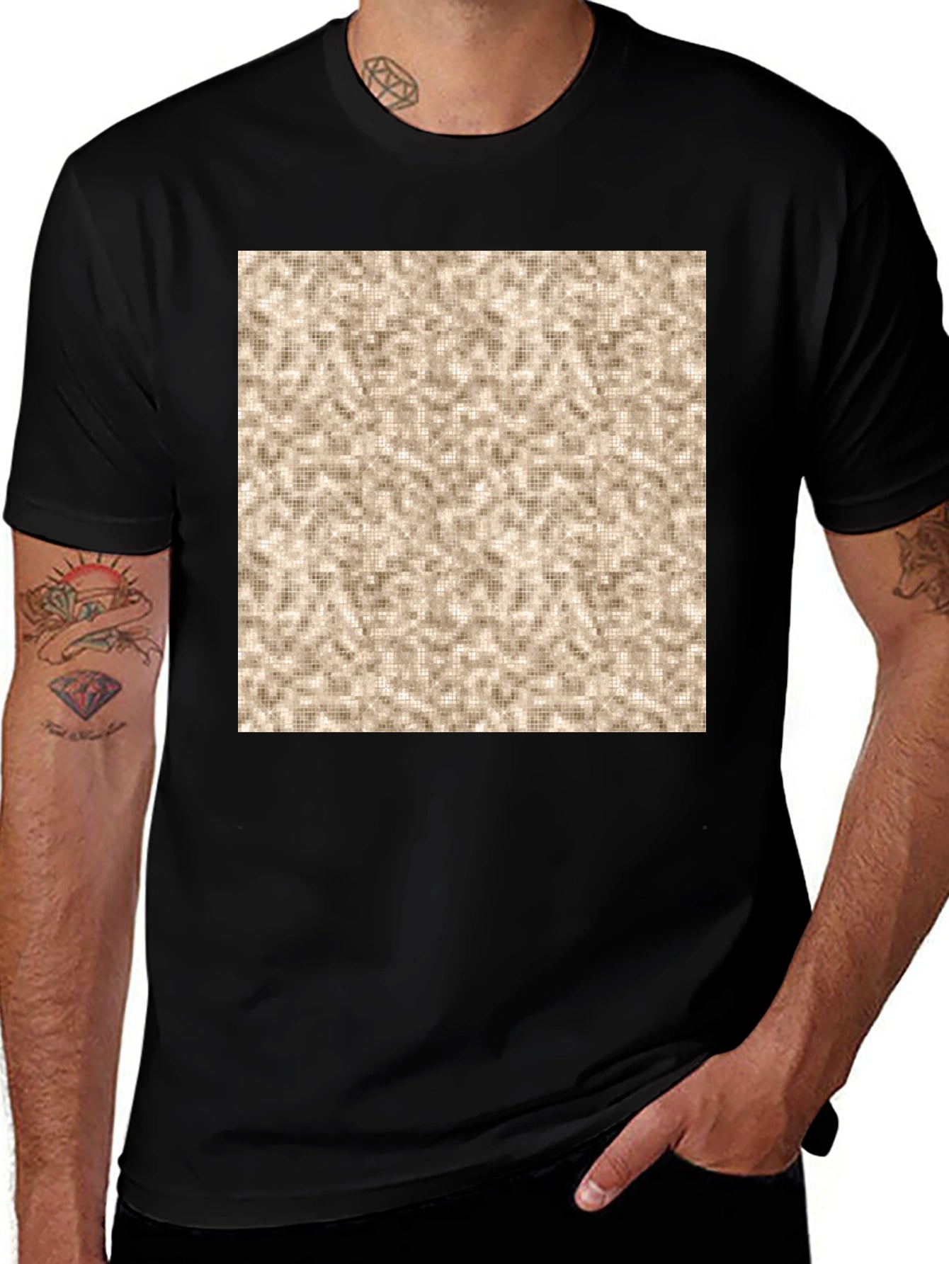 Patterned Print Crew Neck T-Shirt