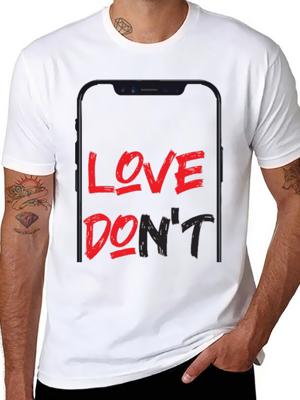 Love Dont Phone Graphic Black T-Shirt