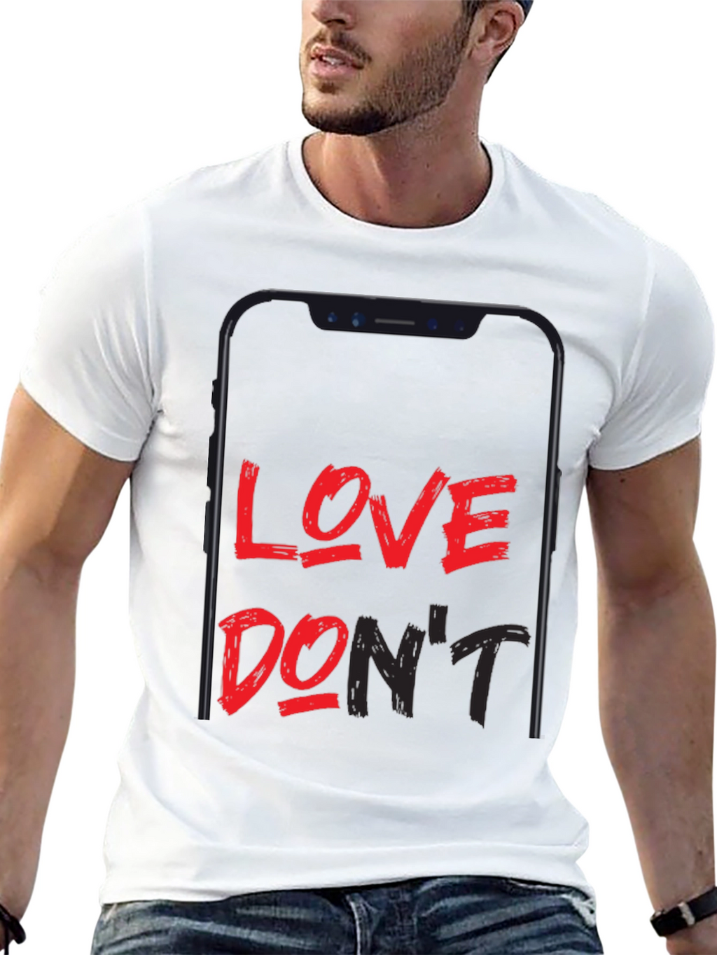 Love Dont Phone Graphic Black T-Shirt
