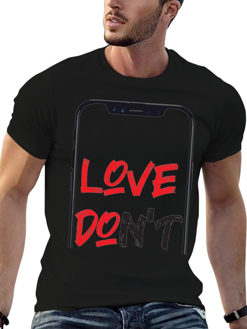 Love Dont Phone Graphic Black T-Shirt