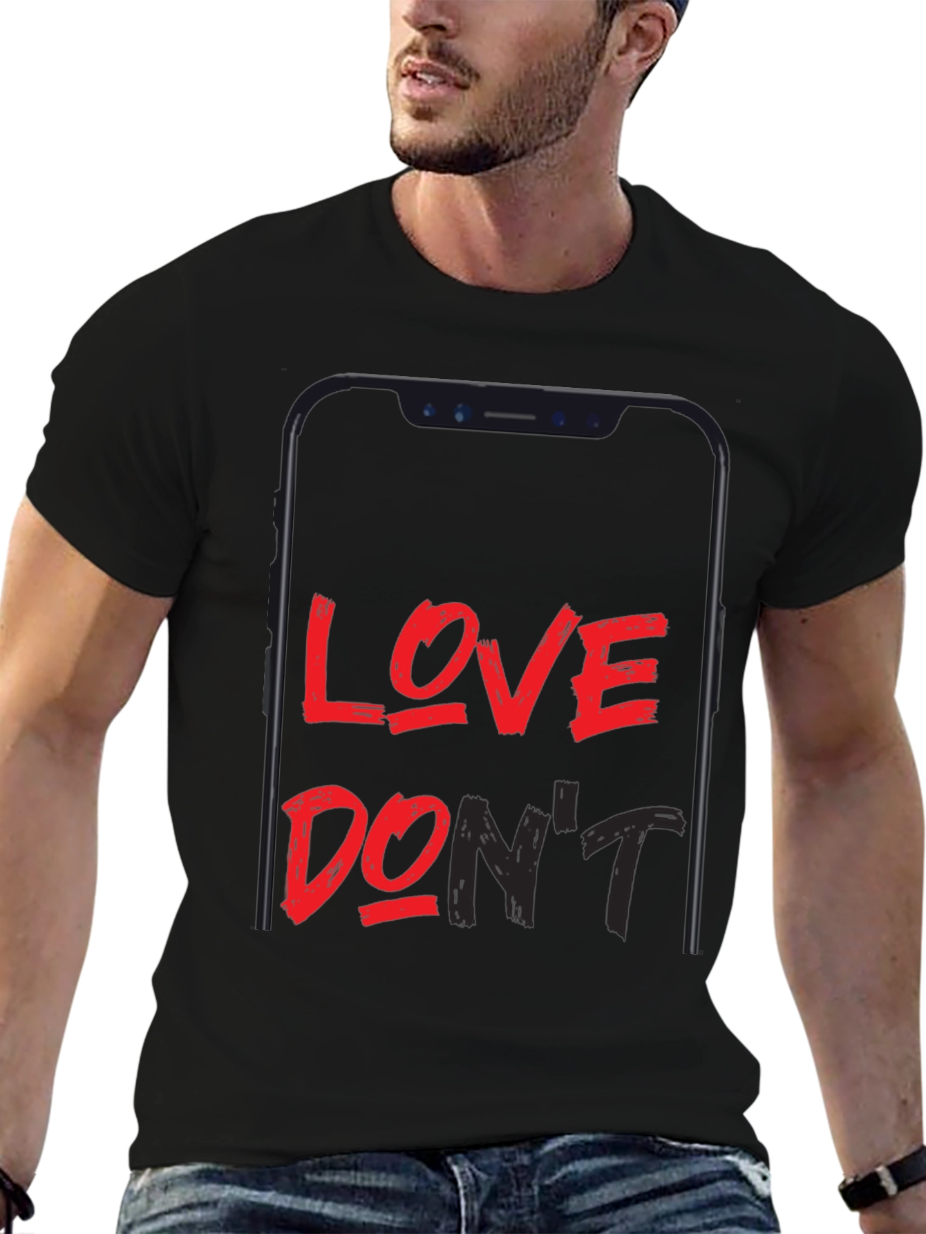 Love Dont Phone Graphic Black T-Shirt