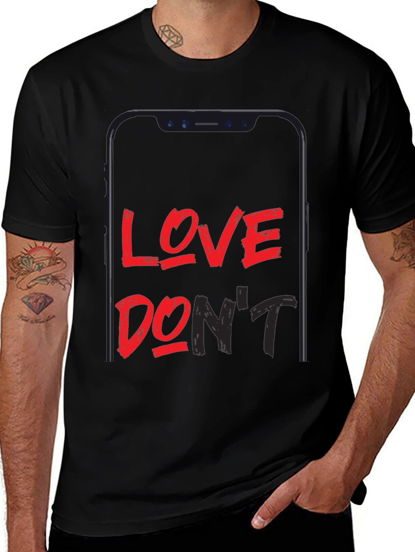 Love Dont Phone Graphic Black T-Shirt