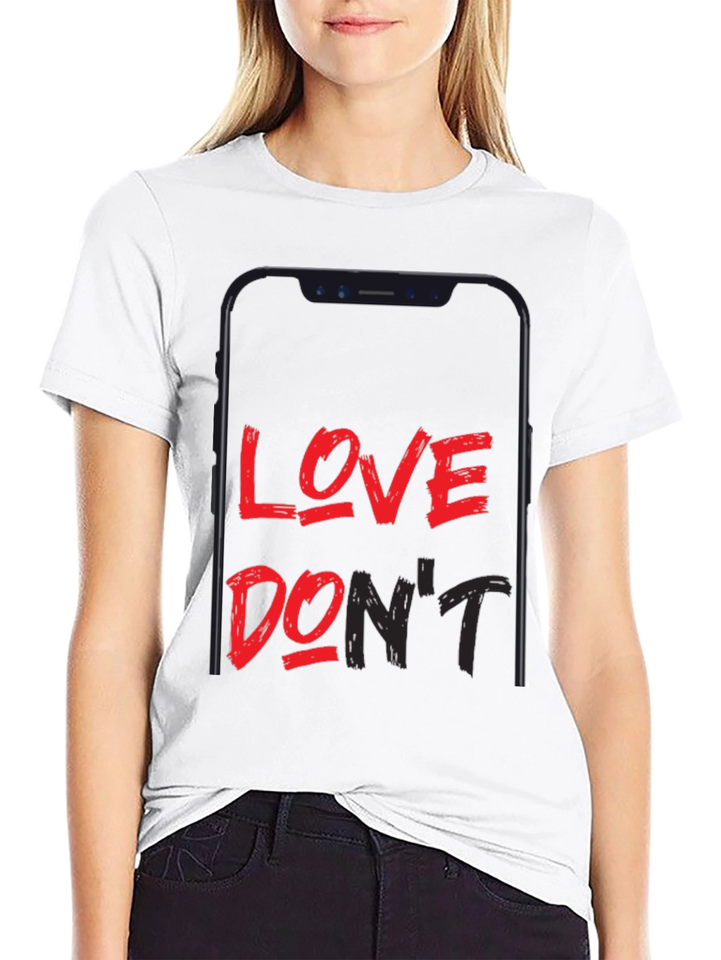 Love Dont Phone Graphic Black T-Shirt
