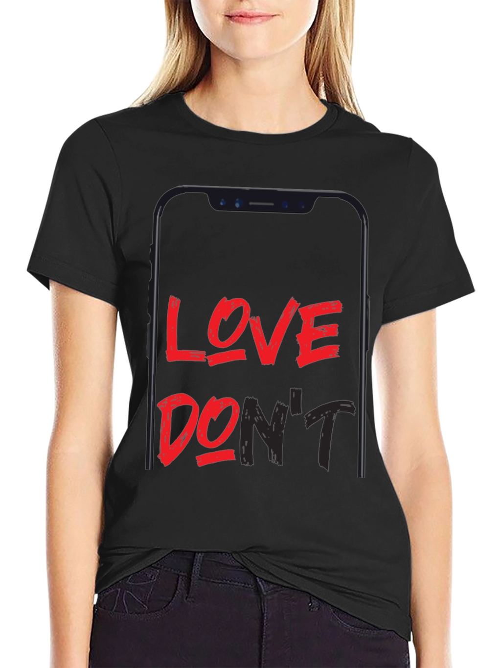Love Dont Phone Graphic Black T-Shirt