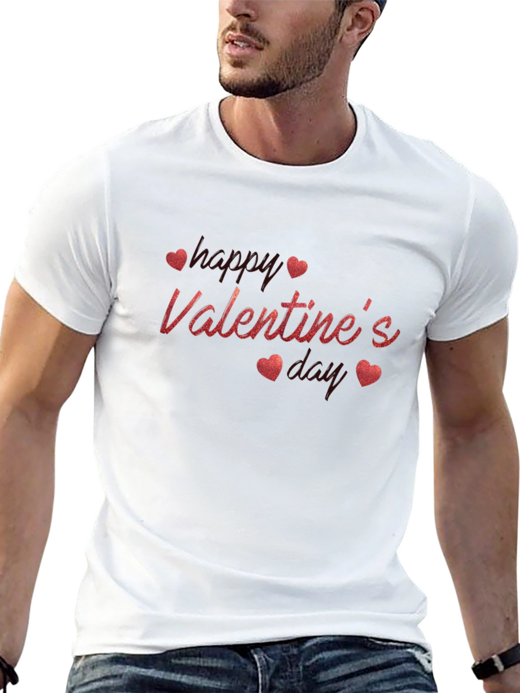 Valentines Day Black T-Shirt with Heart Design