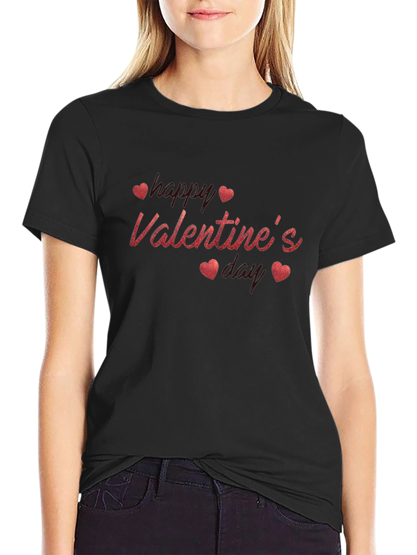 Valentines Day Black T-Shirt with Heart Design