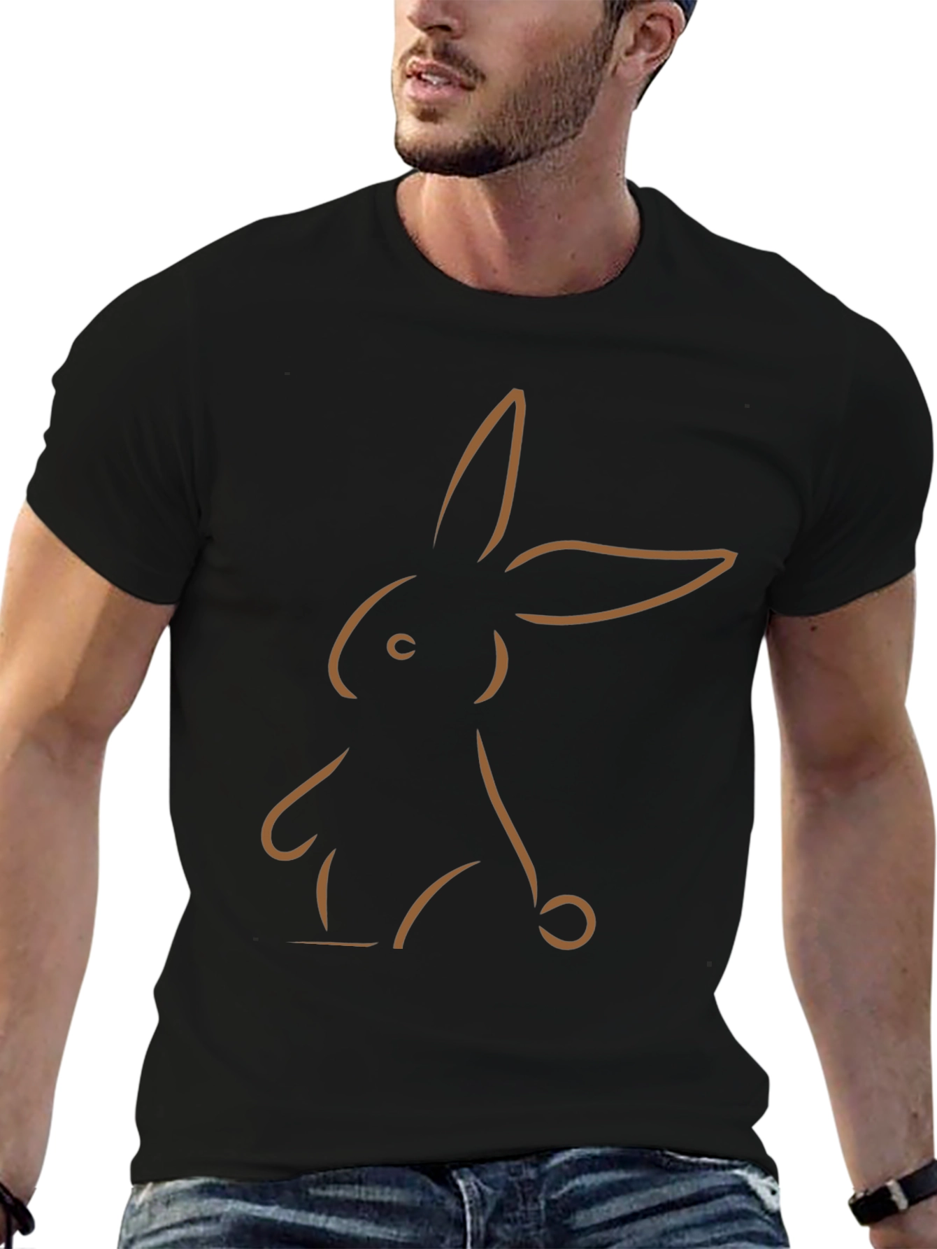 Minimalist Bunny Outline Graphic Tee - Black