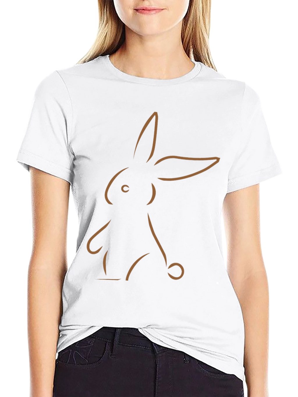 Minimalist Bunny Outline Graphic Tee - Black