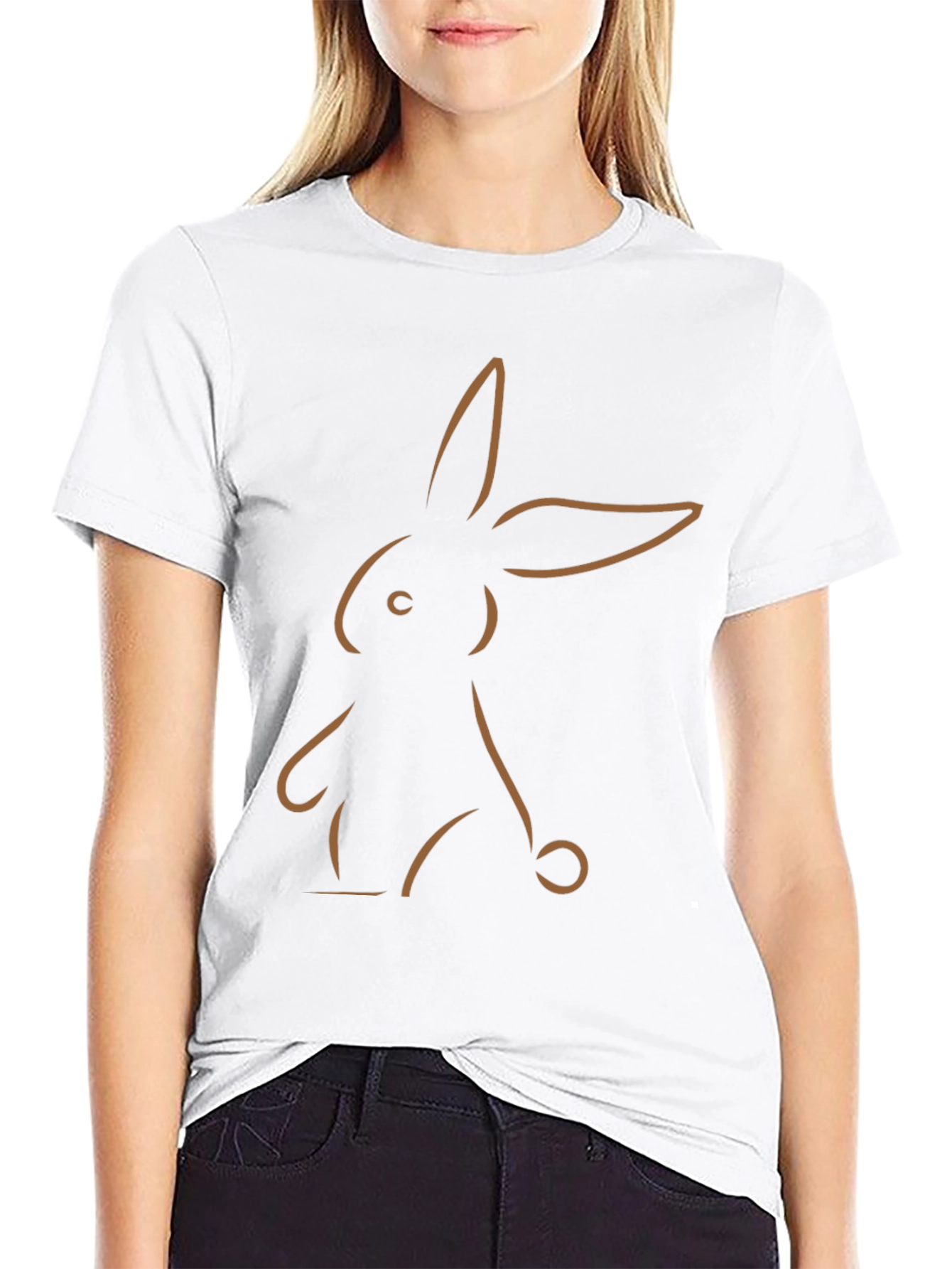 Minimalist Bunny Outline Graphic Tee - Black