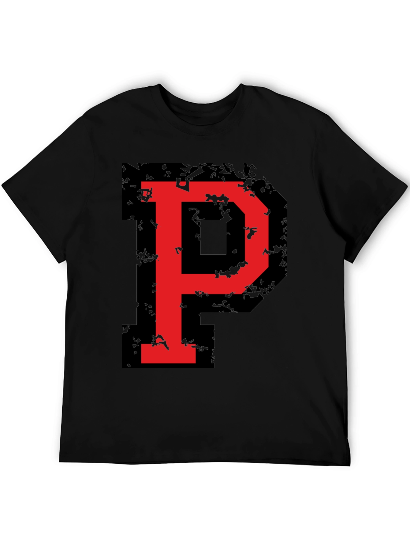 Bold Red P Graphic Black T-Shirt