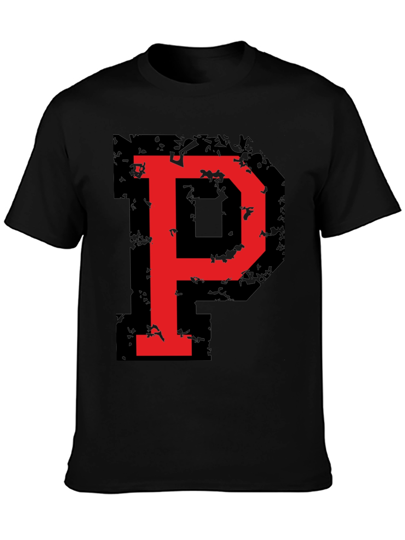 Bold Red P Graphic Black T-Shirt