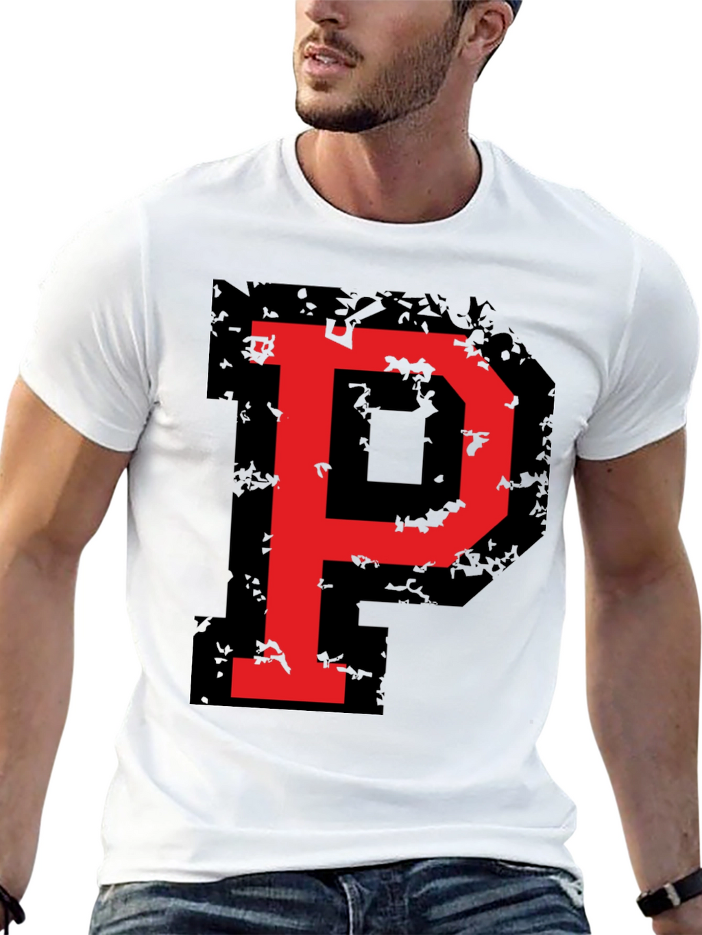 Bold Red P Graphic Black T-Shirt