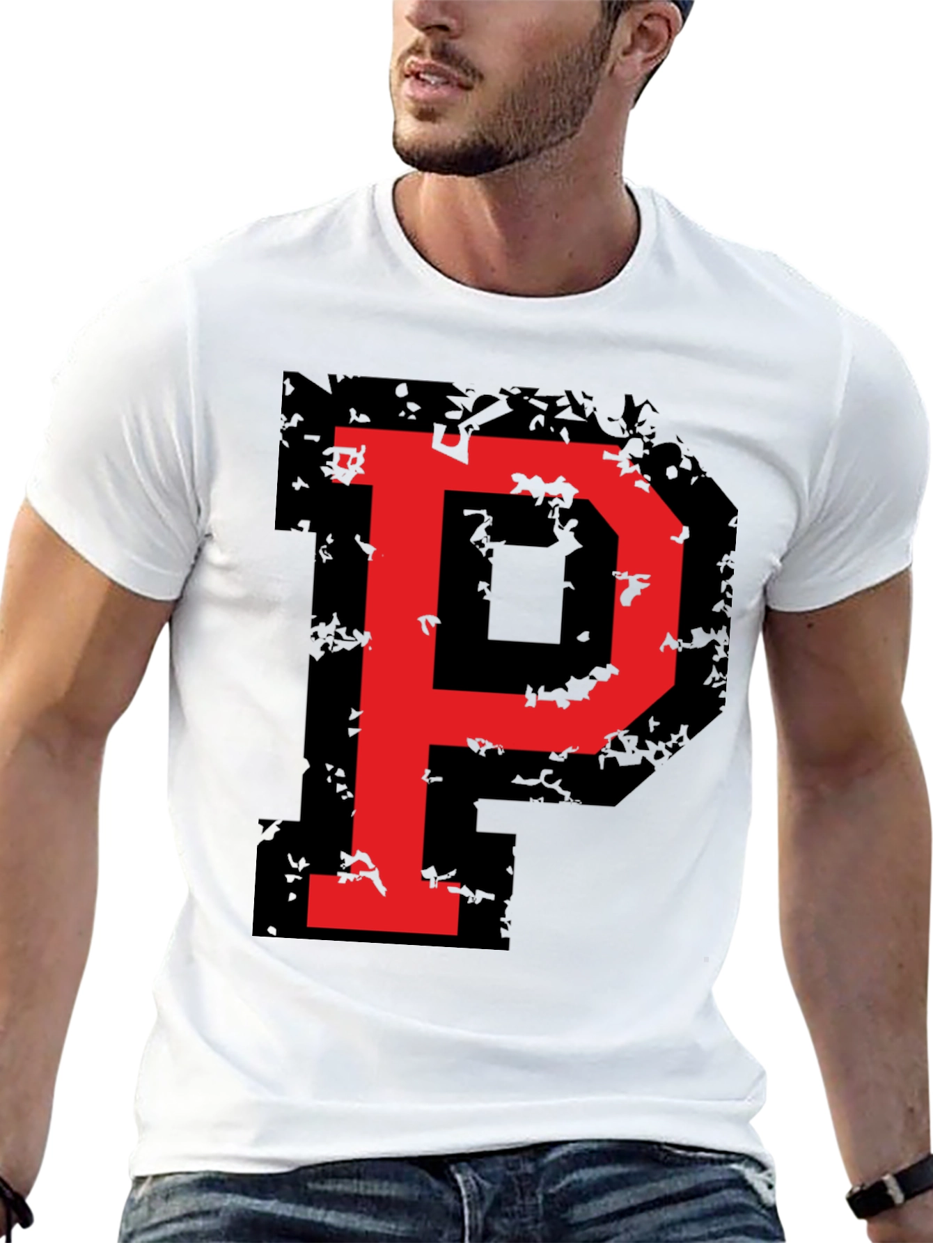 Bold Red P Graphic Black T-Shirt
