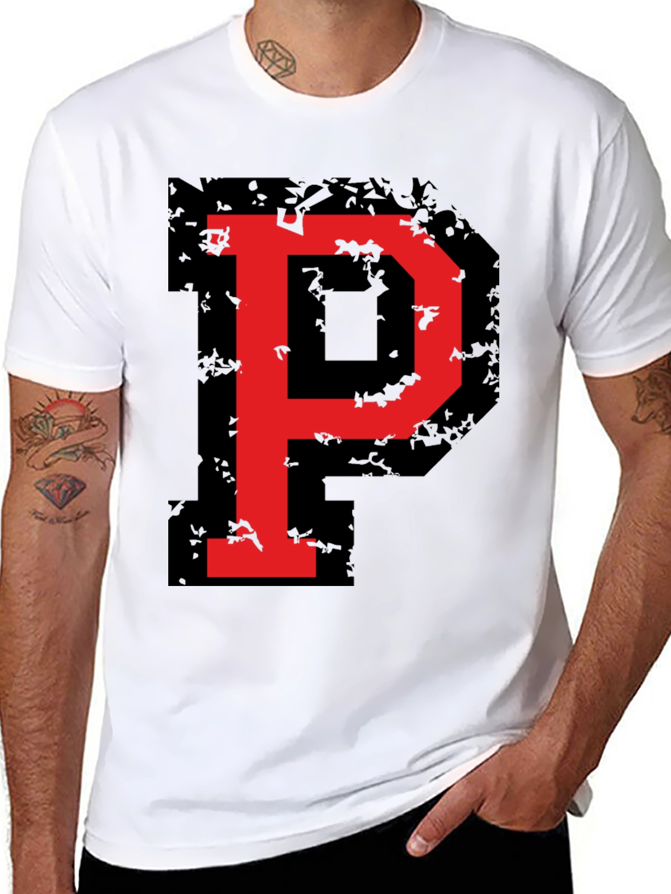 Bold Red P Graphic Black T-Shirt