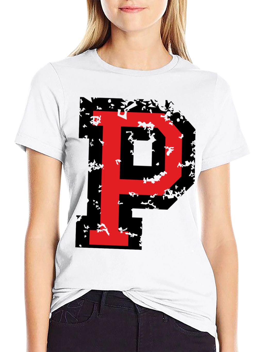 Bold Red P Graphic Black T-Shirt