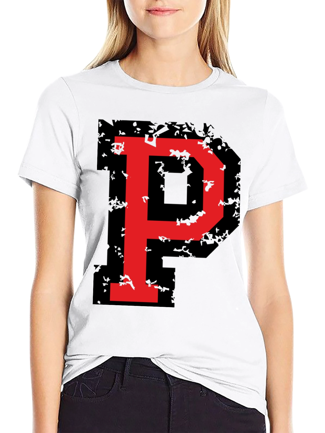 Bold Red P Graphic Black T-Shirt