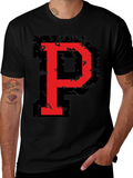Bold Red P Graphic Black T-Shirt