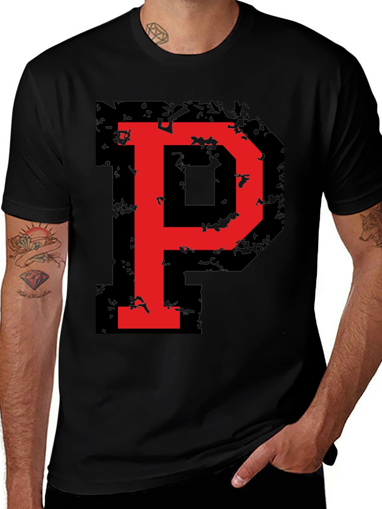 Bold Red P Graphic Black T-Shirt