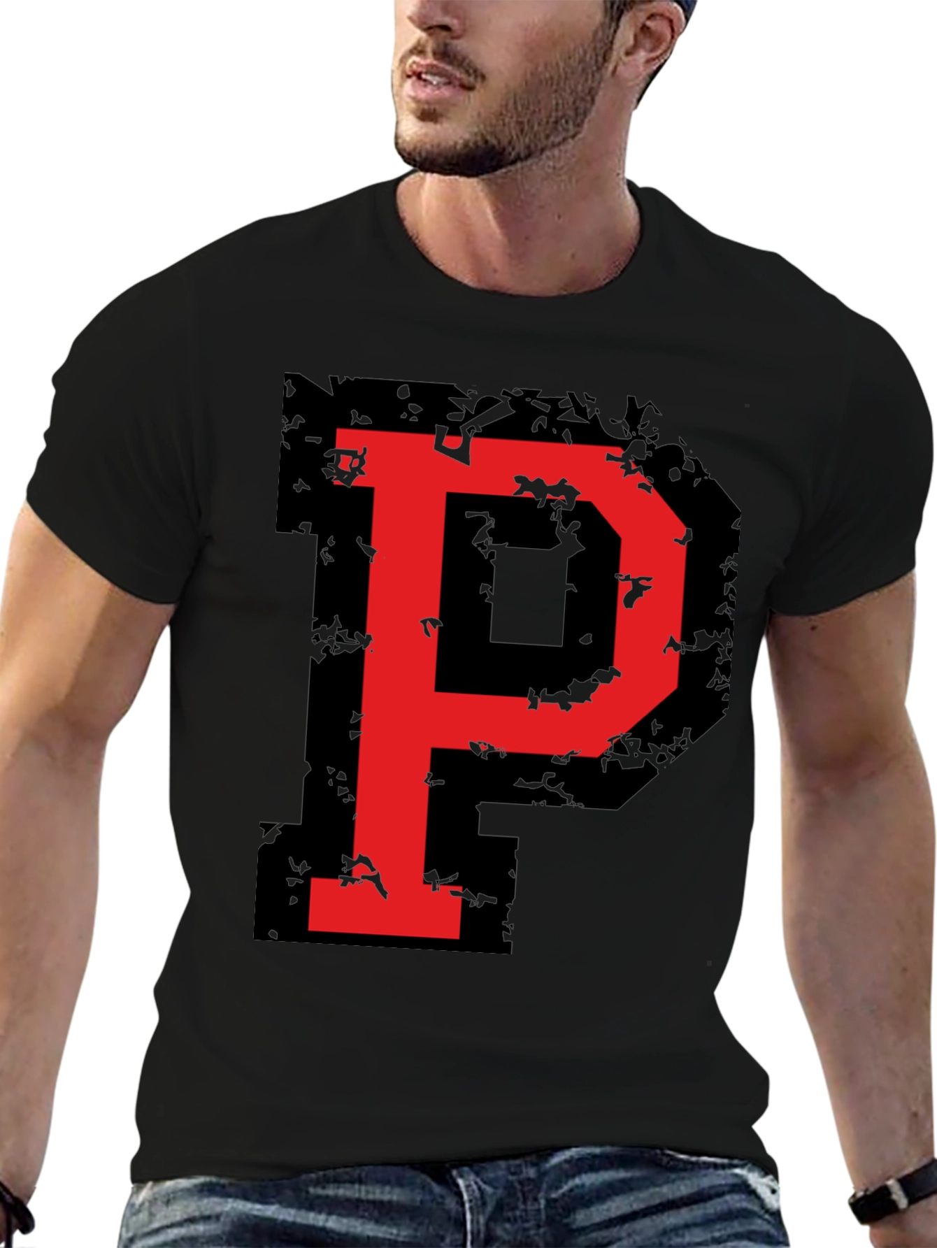 Bold Red P Graphic Black T-Shirt