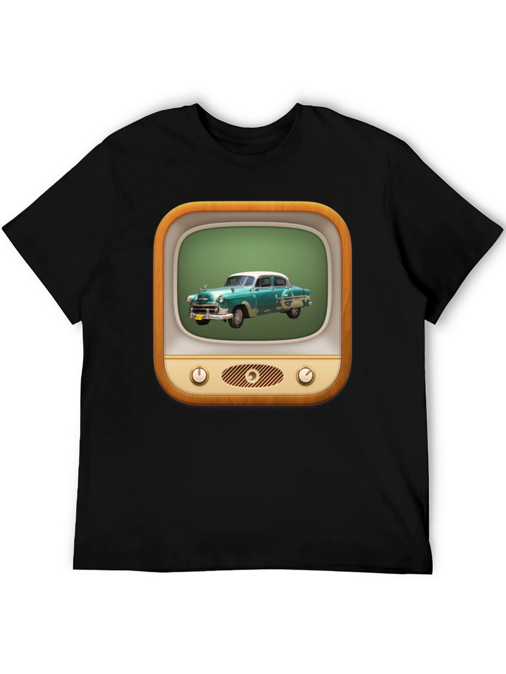 Retro Car TV Graphic Black T-Shirt