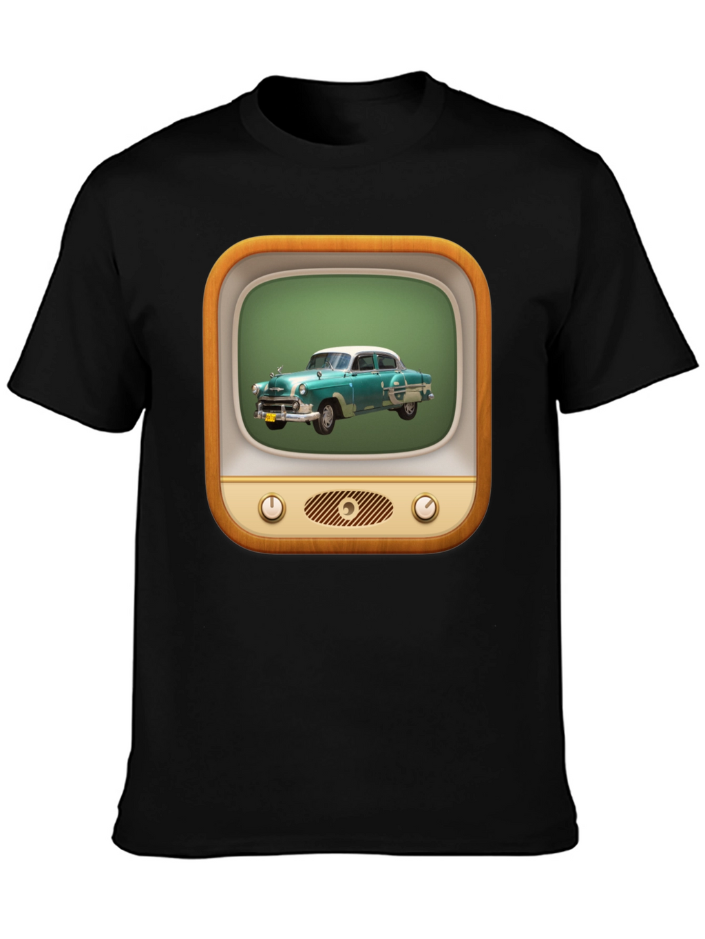 Retro Car TV Graphic Black T-Shirt