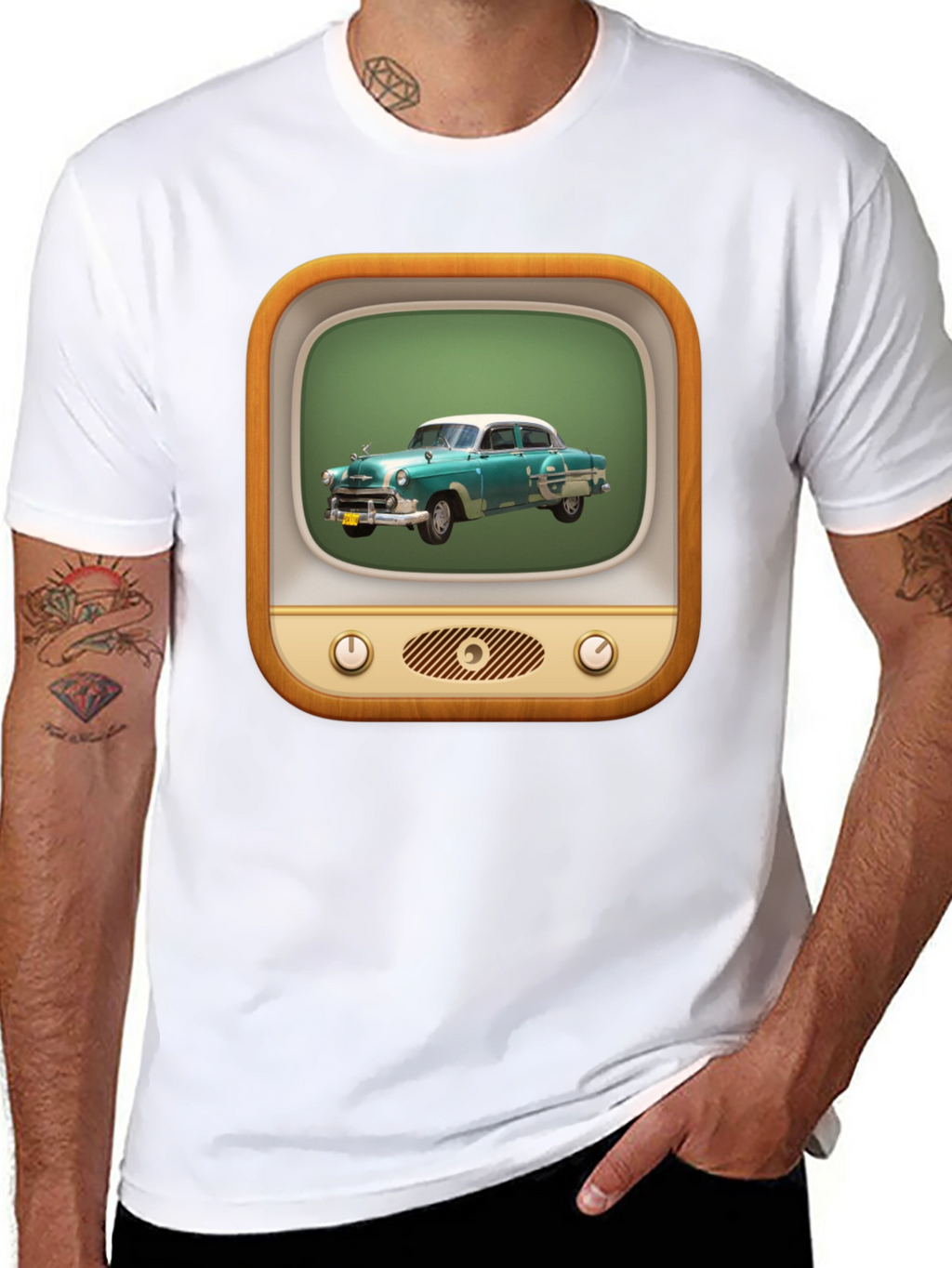 Retro Car TV Graphic Black T-Shirt