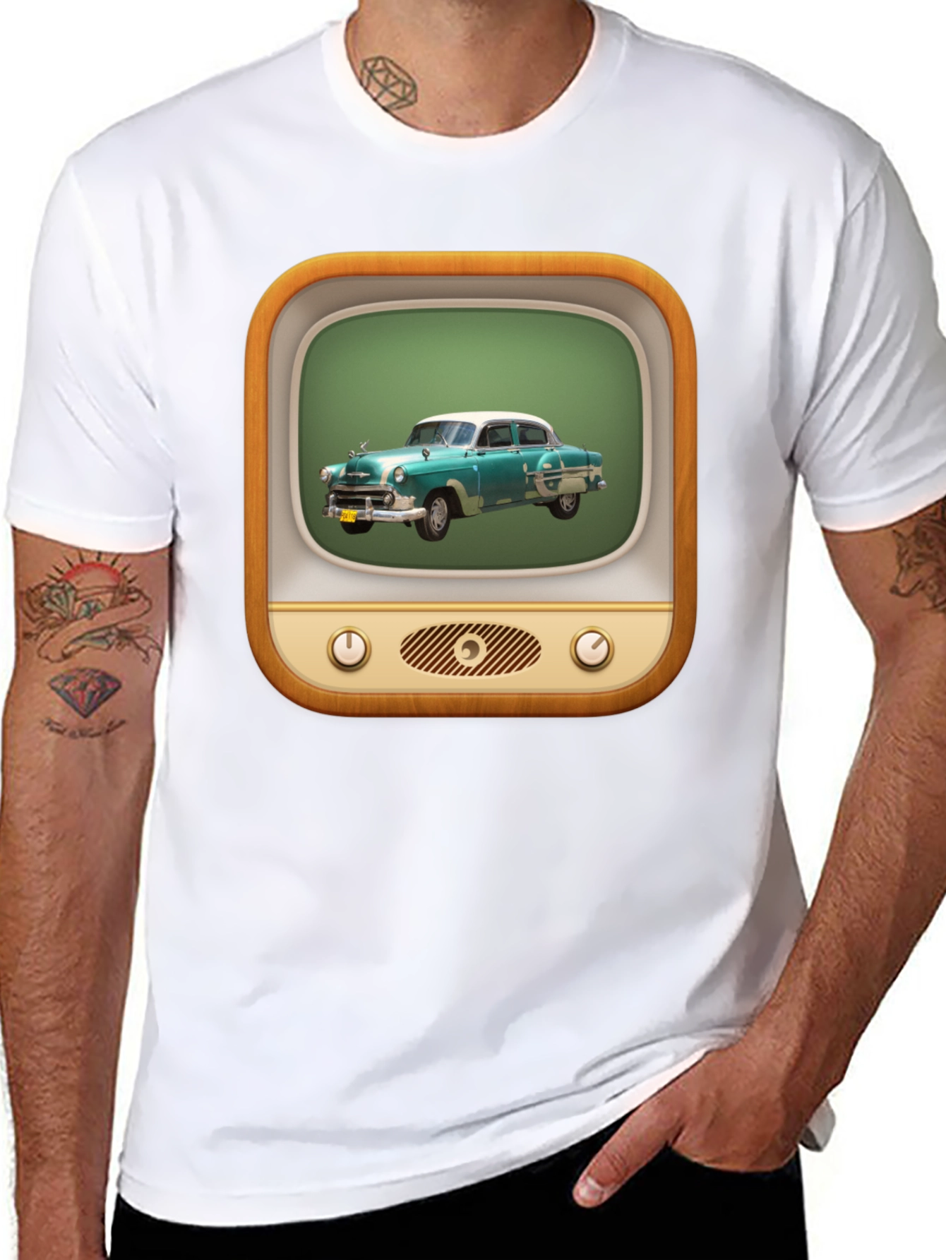 Retro Car TV Graphic Black T-Shirt
