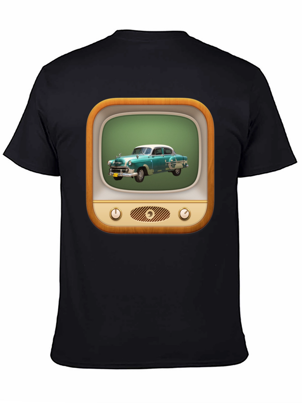 Retro Car TV Graphic Black T-Shirt