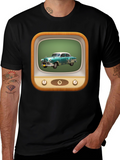 Retro Car TV Graphic Black T-Shirt