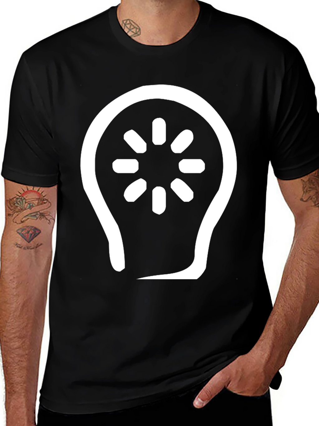 Abstract Light Bulb Graphic Tee - Black Cotton Blend