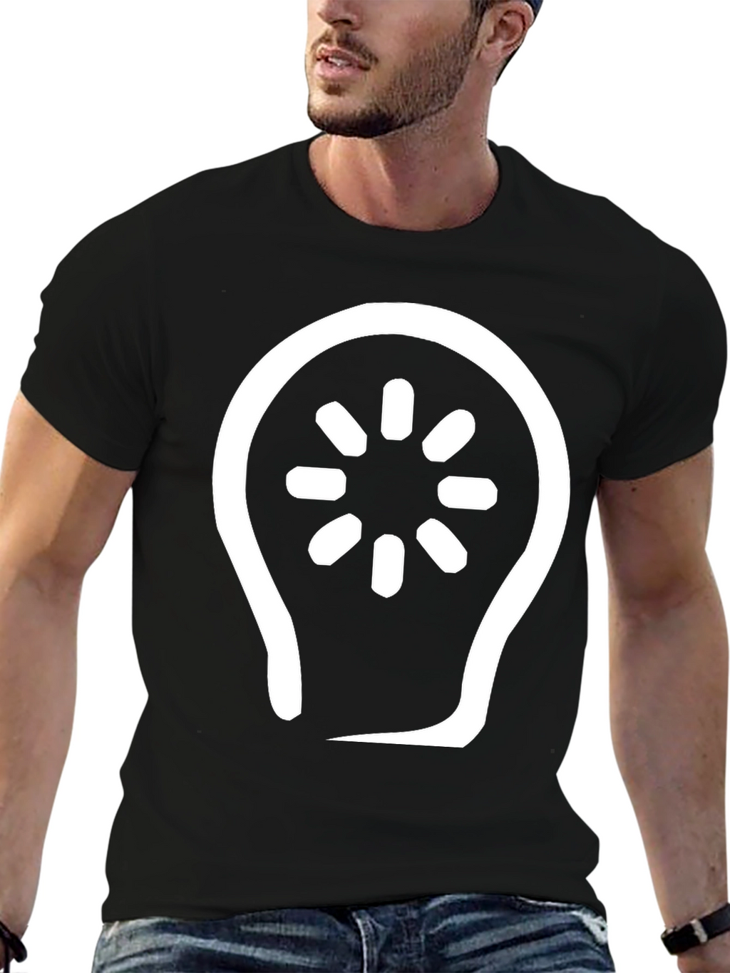 Abstract Light Bulb Graphic Tee - Black Cotton Blend