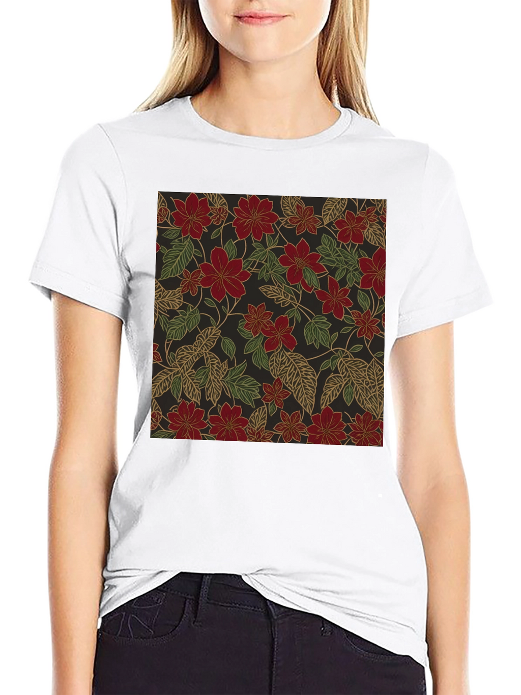 Floral Print T-Shirt - Classic Black Tee