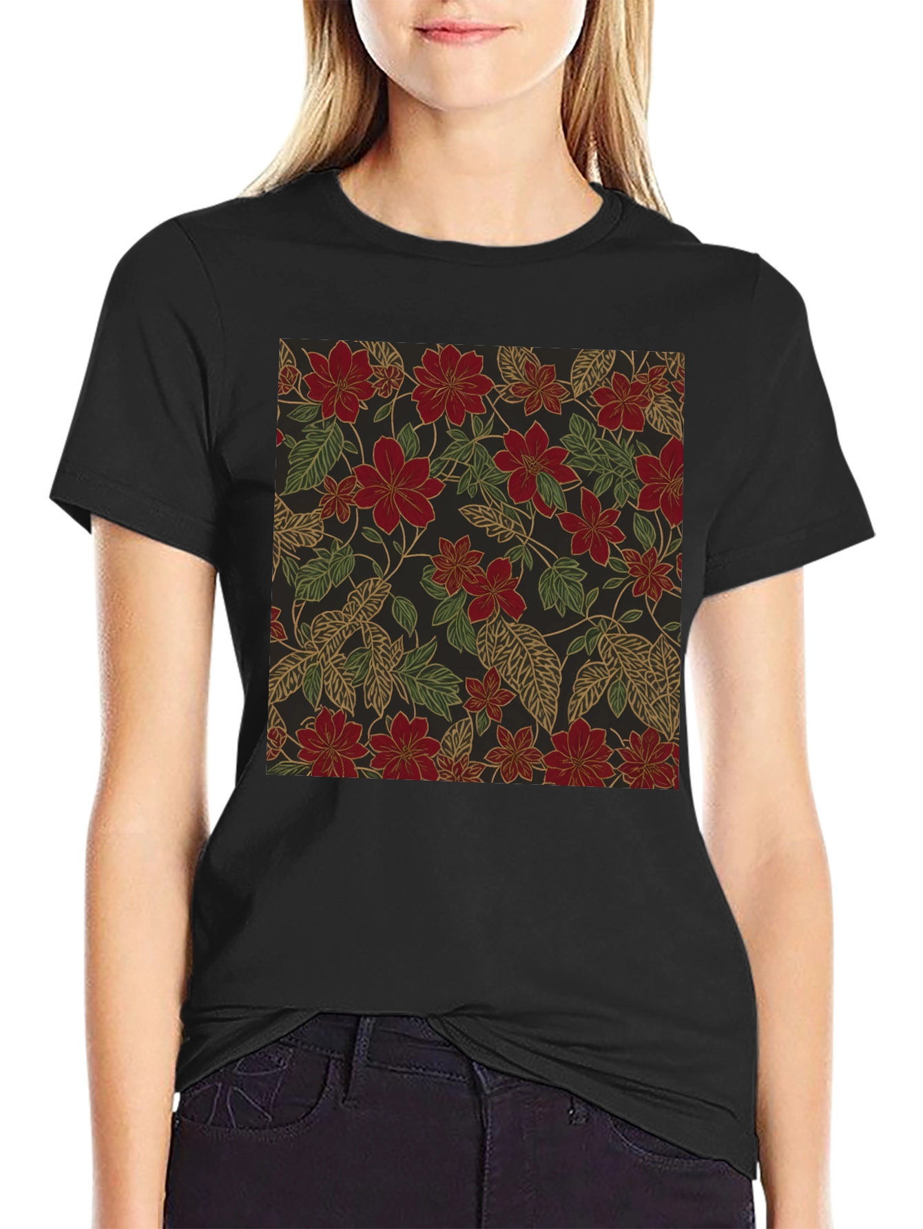 Floral Print T-Shirt - Classic Black Tee