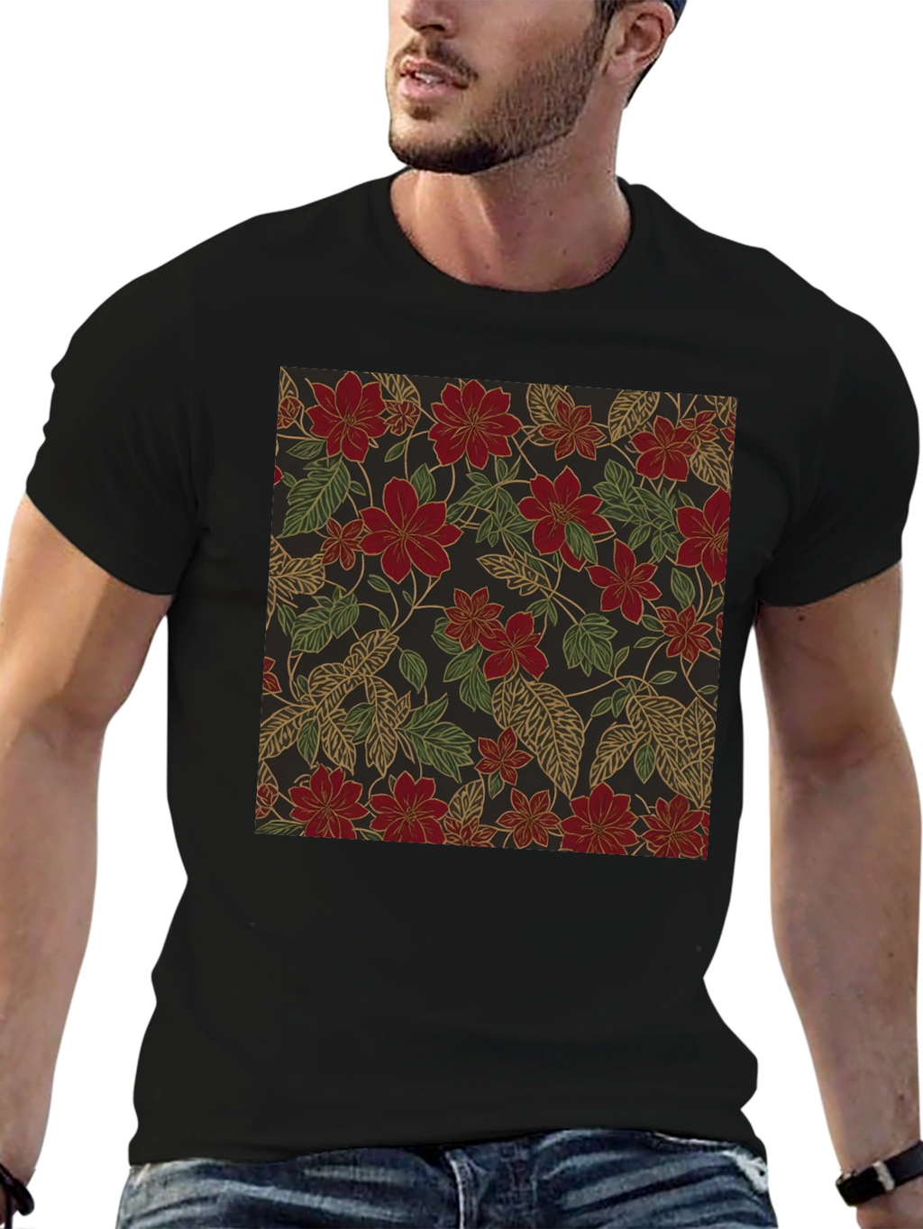 Floral Print T-Shirt - Classic Black Tee