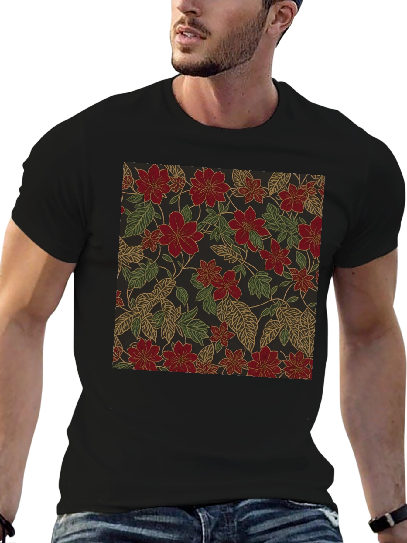 Floral Print T-Shirt - Classic Black Tee
