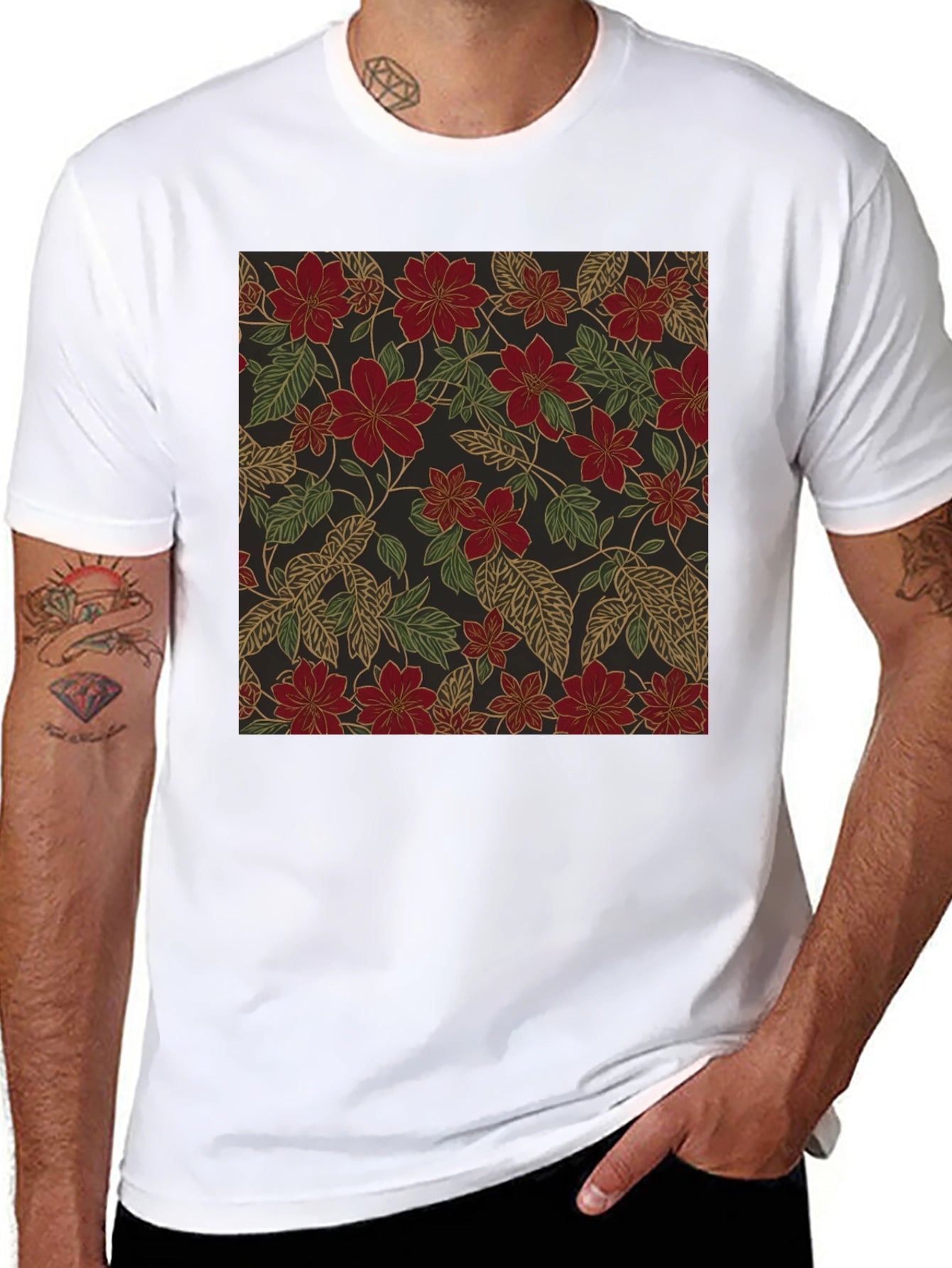 Floral Print T-Shirt - Classic Black Tee