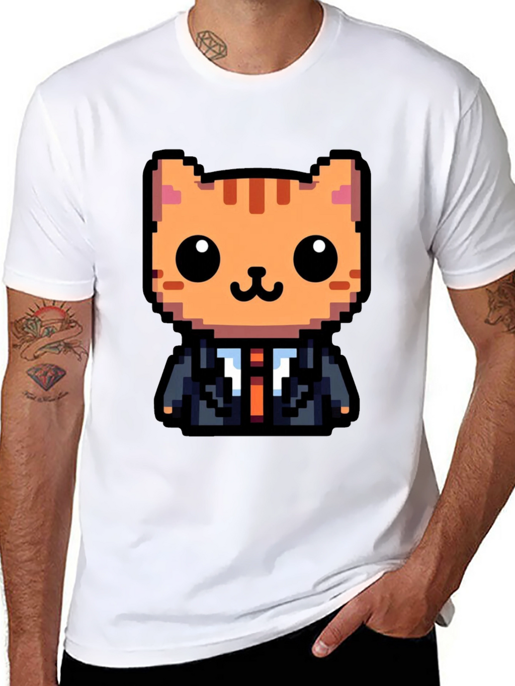 Pixel Art Cat T-Shirt - Business Cat Tee